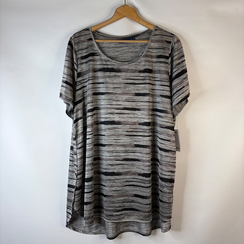 Apt. 9 Essential Tunic Women 2X Gray Black Space Dye Stretch Short Sleeve Top